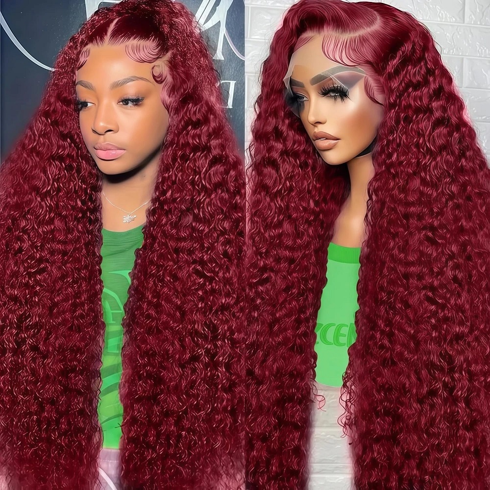 Lace Front Wig - 99J Bourgondiërode Deep Wave 200 Density